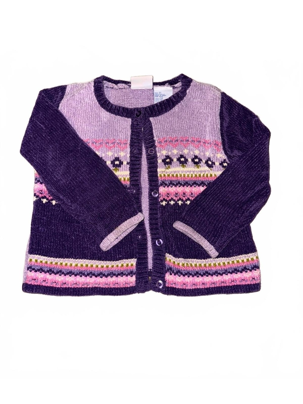 Vintage Small Steps Girls’ Purple Fair Isle Cardigan Sweater 3T